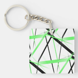 Criss Crossed Lime and Black Stripes on White Key Ring