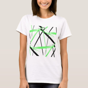 Criss Crossed Lime and Black Stripes on White T-Shirt