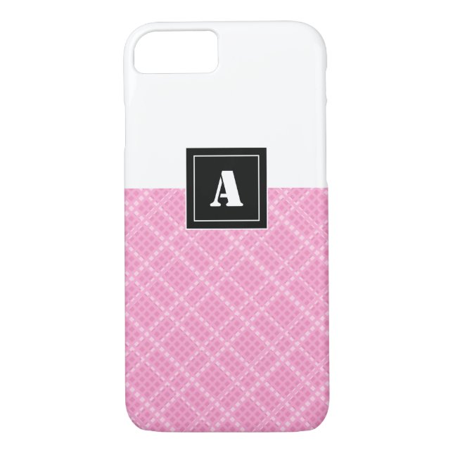 Crisscross Gingham Check Pink and White Monogram Case-Mate iPhone Case (Back)