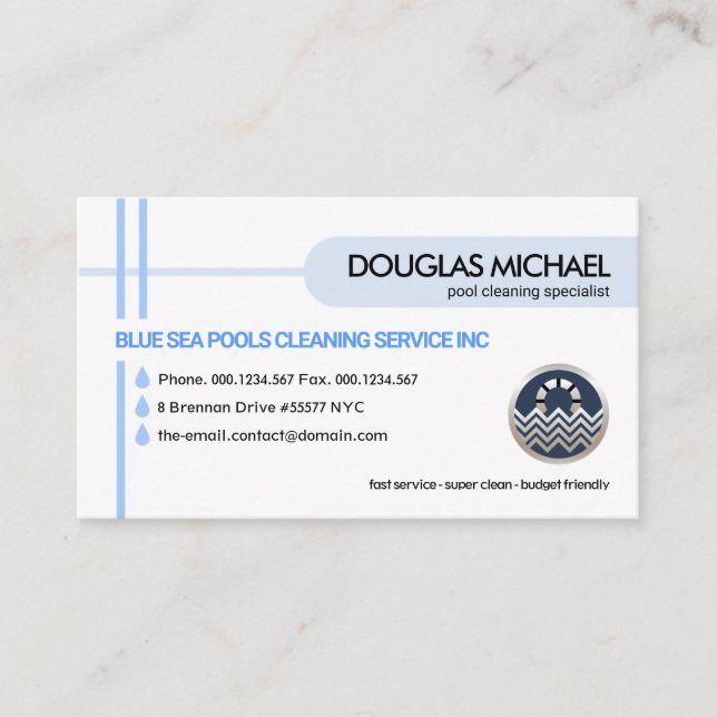 Crisscross Pipe Lines Water Drop Pool Service Business Card (Front)