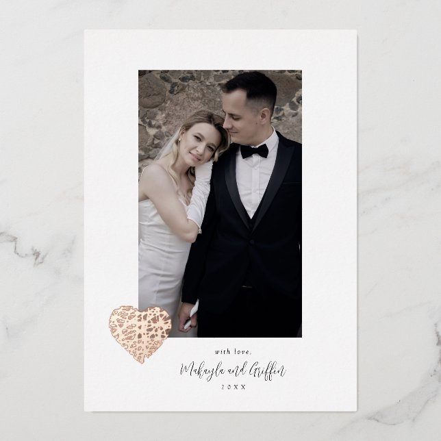Crisscross Rose Gold Heart Wedding Photo Thank You (Front)