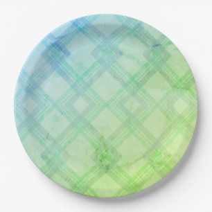 Crisscrossed Happy Green & blue, yellow Checks  Paper Plate