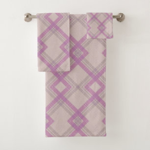 Crisscrossed Happy Purple & cream,white Checks  Bath Towel Set