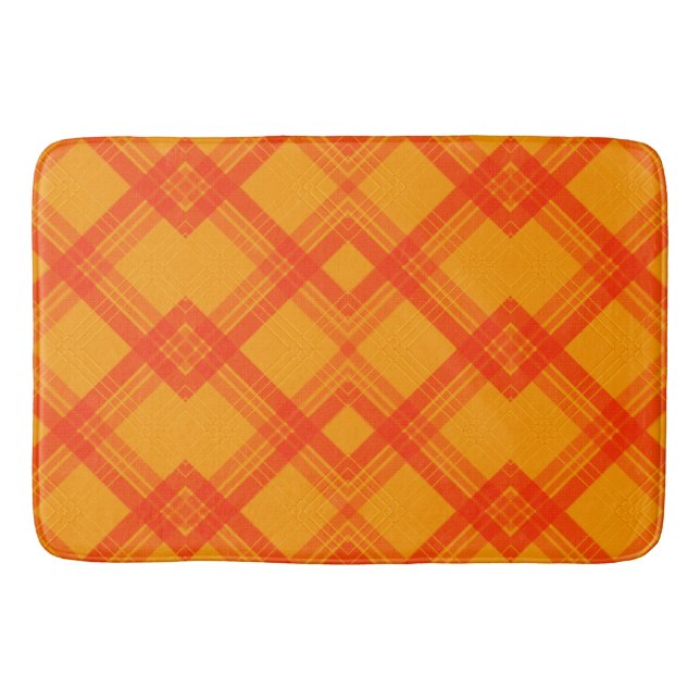 Crisscrossed Happy Red & Yellow/Orange Checks Show Bath Mat (Front)