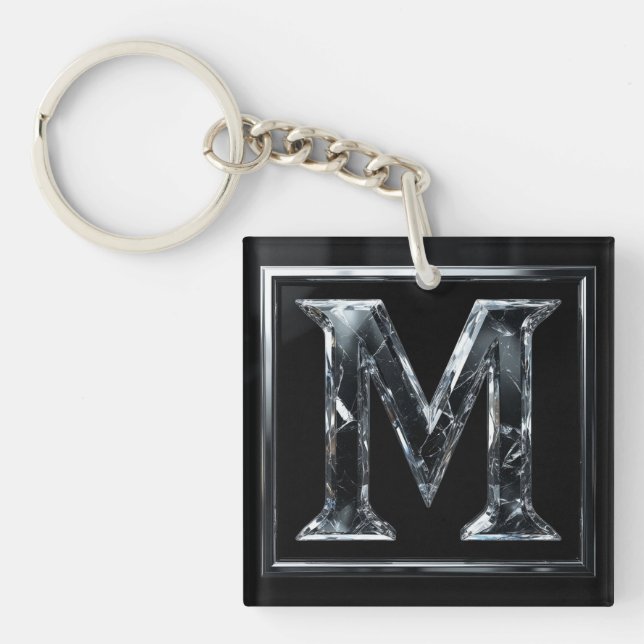 ❄️ Cristal Letter M Initial Gift For Him 🔑 Key Ring (Front)