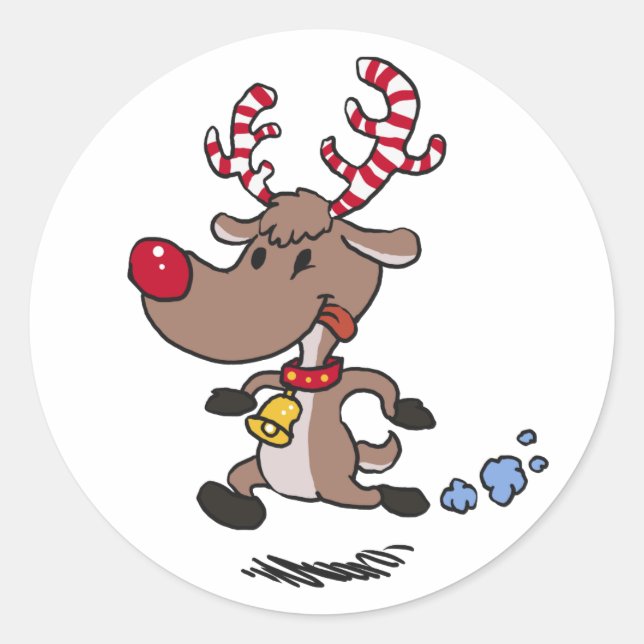 Cristmas Reindeer running | choose background colo Classic Round Sticker (Front)
