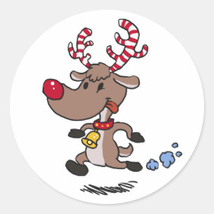 Cristmas Reindeer running   choose background colo Classic Round Sticker