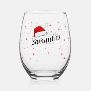 Cristmas santa cap Personlised gifts Stemless Wine Glass