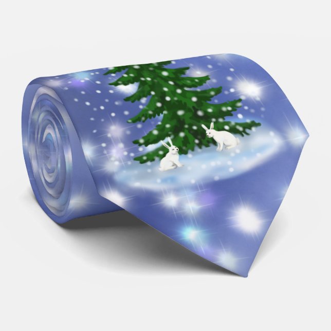 Cristmas spruce white bunnies  tie (Rolled)