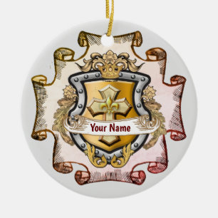 Cristos Cross Shield Surname Ceramic Tree Decoration