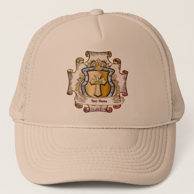 Cristos Cross Shield Surname Trucker Hat (Front)