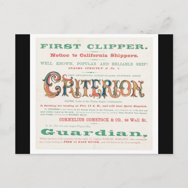 Criterion Clipper Sailing  Postcard (Front)