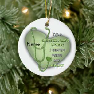 Critical Care Nurse Green Heart  Ceramic Tree Decoration