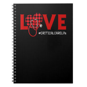 Critical Care Nurse Plaid Red Love Heart Stethosco Notebook