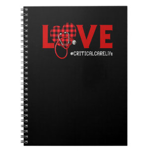 Critical Care Nurse Plaid Red Love Heart Stethosco Notebook