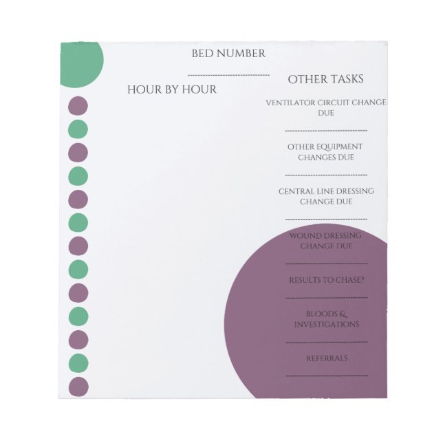 Critical Care Nurse Shift Planner - Purple & Green Notepad (Front)