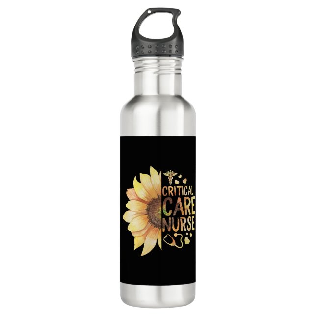 Critical Care Nurse Shirt, ICU Nurse Gift, 710 Ml Water Bottle (Front)