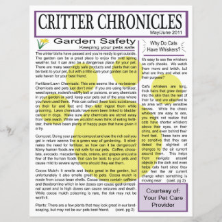 Critter Chronicles Newsletter - May/June 2011 Flyer