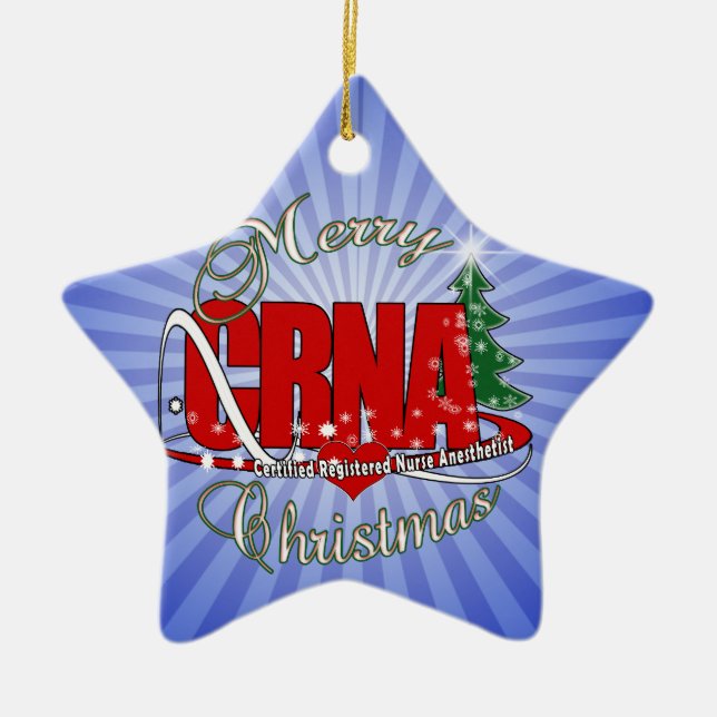 CRNA MERRY CHRISTMAS Nurse Anaesthetist Ceramic Tree Decoration (Front)