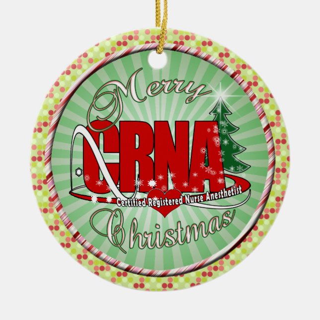 CRNA MERRY CHRISTMAS Nurse Anaesthetist Ceramic Tree Decoration (Front)