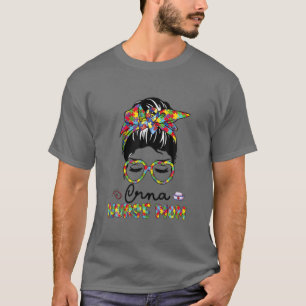 CRNA Nurse Messy Bun Autism Love Heart Stethoscope T-Shirt