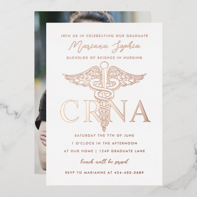 CRNA Nursing Graduation Gold Foil Invitation (Front/Back)