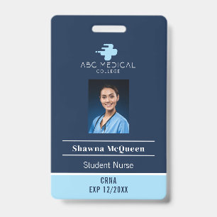CRNA Student Nurse Practitioner Blue QR Code Photo ID Badge