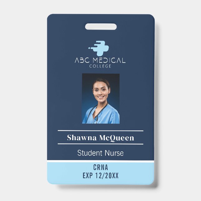 CRNA Student Nurse Practitioner Blue QR Code Photo ID Badge (Front)
