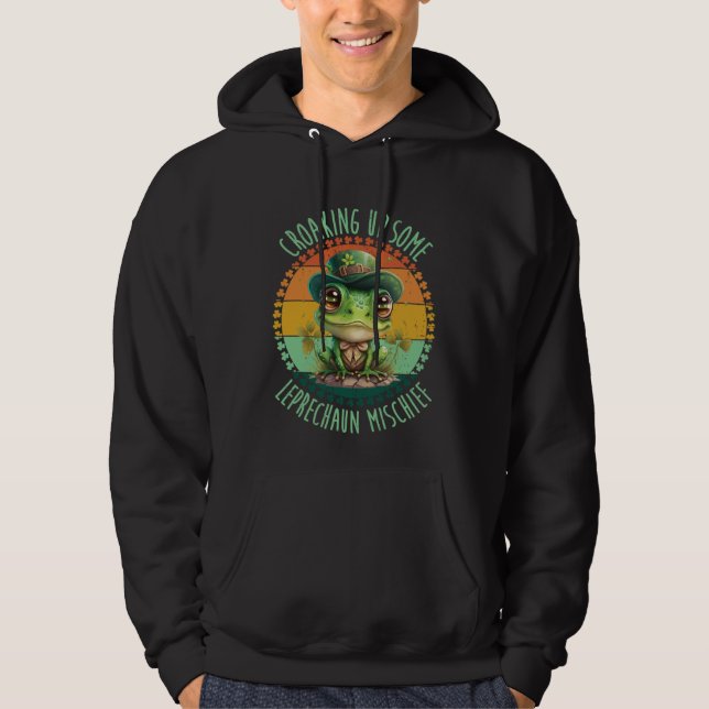 Croaking Up Some Leprechaun Mischief  St Patrick s Hoodie (Front)