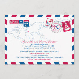 Croatia Air Mail Post Wedding Reception Invitation