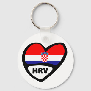 Croatia Country Code Flag Heart Keyring, HRV Key Ring