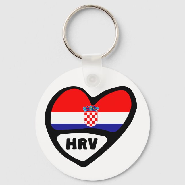 Croatia Country Code Flag Heart Keyring, HRV Key Ring (Front)