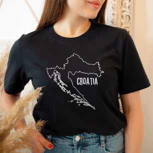Croatia Country Map Outline Croatian Line Shape  T-Shirt