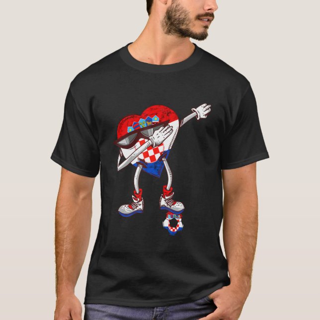 Croatia Dabbing Heart Hrvatska Soccer Team Croatia T-Shirt (Front)