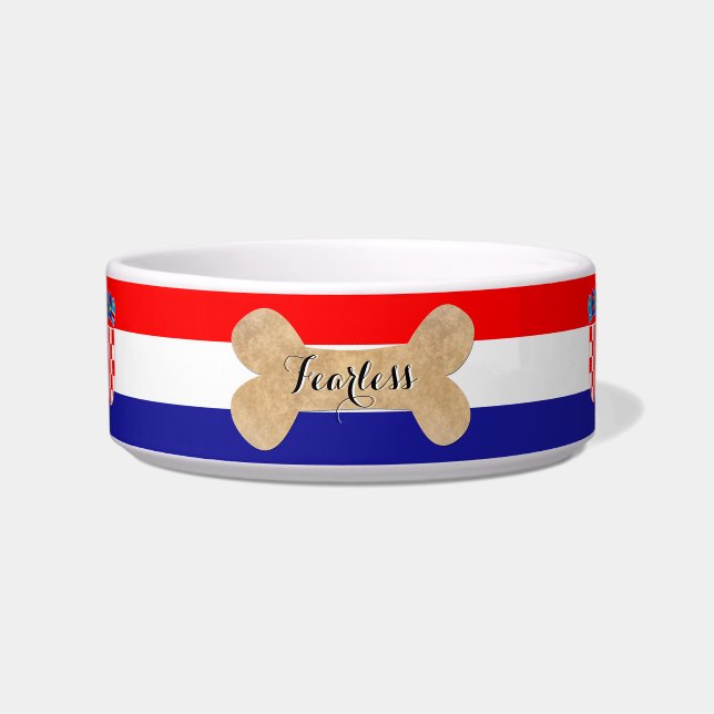 Croatia Dog Bowl, Pet Name, Croatian Flag, Bone Bowl (Front)