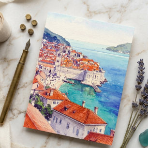 Croatia Dubrovnik Coastal Vintage Watercolor Postcard