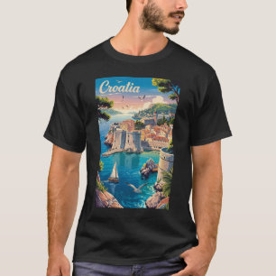 Croatia Dubrovnik Illustration Travel Art Vintage T-Shirt