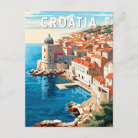Croatia Dubrovnik Travel Art Vintage