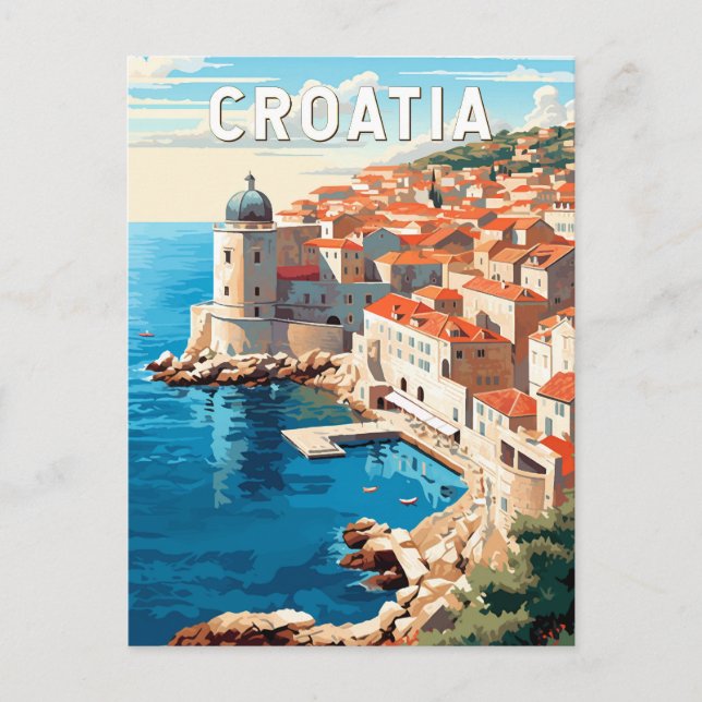 Croatia Dubrovnik Travel Art Vintage Postcard (Front)