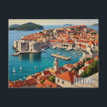Croatia Dubrovnik Travel Holiday Postcard<br><div class="desc">Perched like a terracotta crown upon the sparkling Adriatic, Dubrovnik’s ancient walls encircle a jewel-bright city where limestone streets gleam under the Mediterranean sun. Walking the ramparts, you survey a panorama of ochre roofs tumbling toward crystal waters, punctuated by the imposing silhouette of Lovrijenac Fortress rising from its rocky islet....</div>