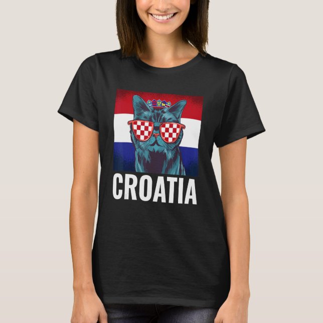 Croatia flag Balkan Peninsula vacation Cat Croatia T-Shirt (Front)