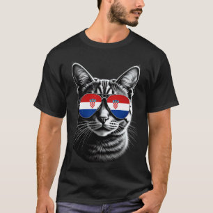 Croatia Flag Cat Face Sunglasses Croatian Flag T-Shirt
