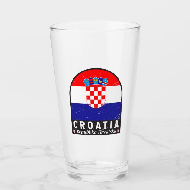 Croatia Flag Emblem Distressed Vintage Glass (Front)