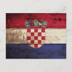 Croatia Flag on Old Wood Grain Postcard