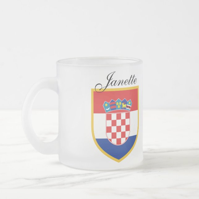 Croatia Flag Personalised Frosted Glass Coffee Mug (Left)