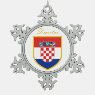 Croatia Flag Personalised Snowflake Pewter Christmas Ornament