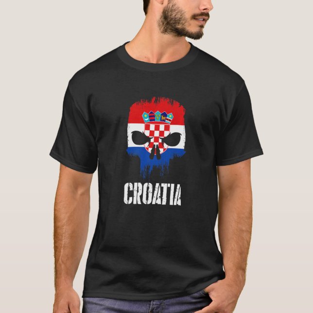 Croatia Flag Skull Croatian Pride Patriotic T-Shirt (Front)