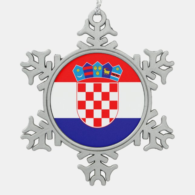 Croatia flag snowflake pewter christmas ornament (Front)