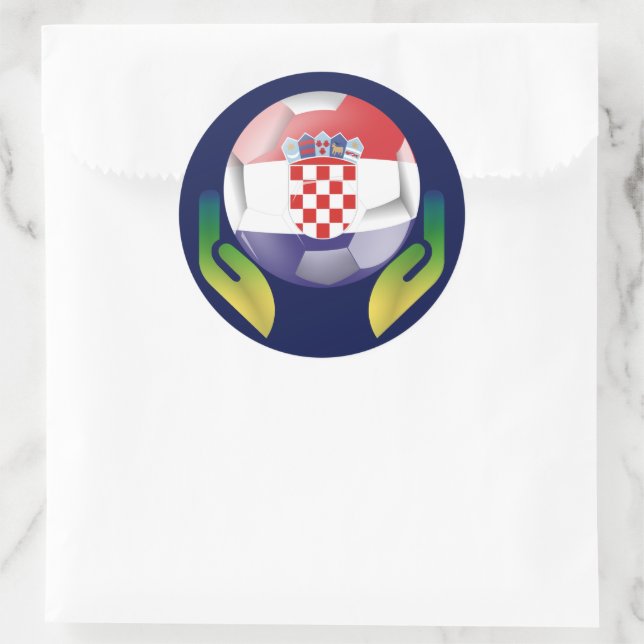 Croatia football in protected hands    classic round sticker (Bag)