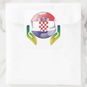 Croatia football in protected hands square sticker